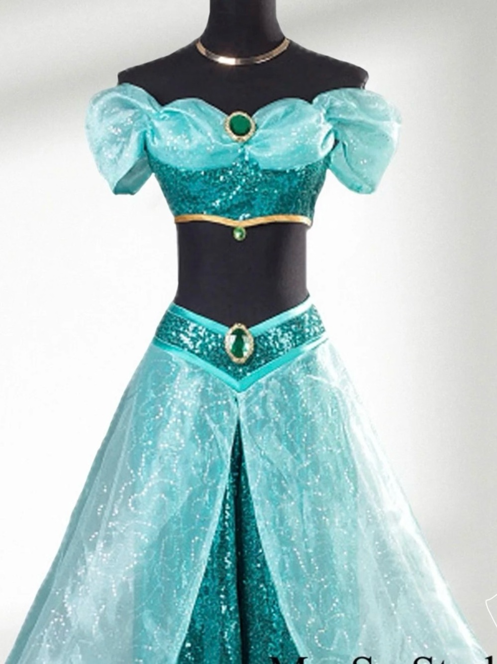 Disney princess Jasmine Sparkling Teal Two-Piece Costume with Jewel Accents
